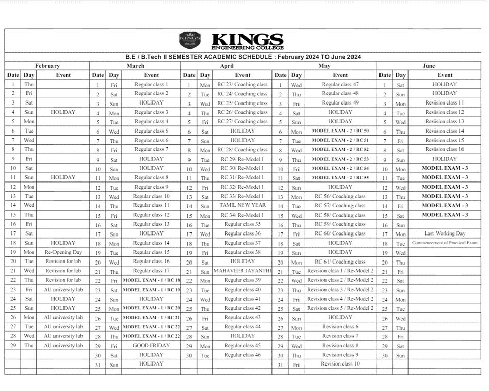 Second  year Schedule